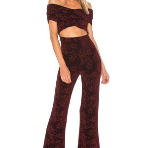 House of Harlow 1960 Burgundy and Black Floral Jumpsuit